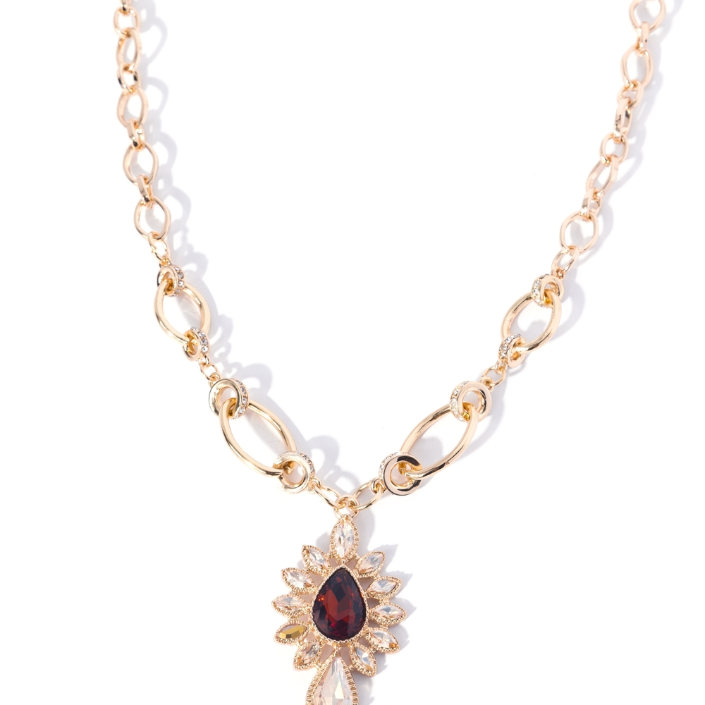 Gold-Tone Multistone Teardrop Pendant Necklace - Picture 2 of 4
